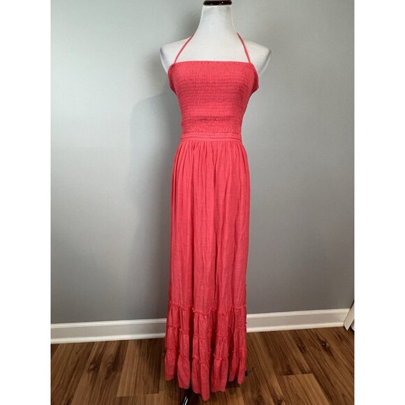 R.YIposha Dresses & Skirts - R.Yiposha Pink Halter Maxi Summer Dress Strappy Back Size Large NWT